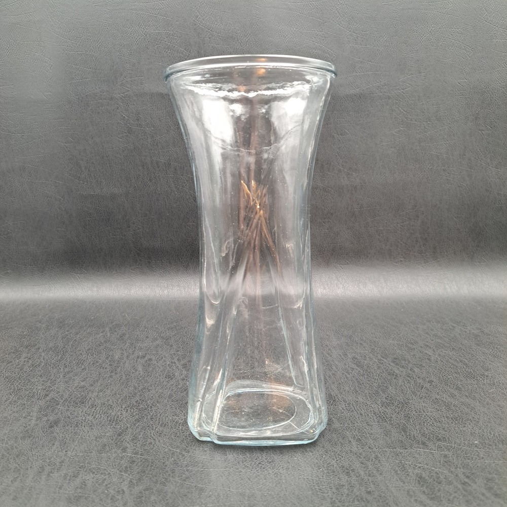 Vintage Clear Crystal Twisted Square‎ Flower Vase (9.5"H x 4.5"D x Base 4")
